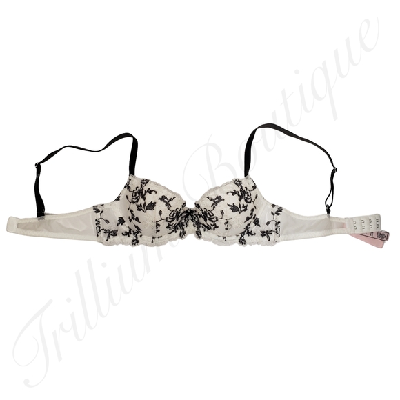 Victoria's Secret Dream Angels Lined Demi Embroidery Bra Black & White 32B - Picture 2 of 8